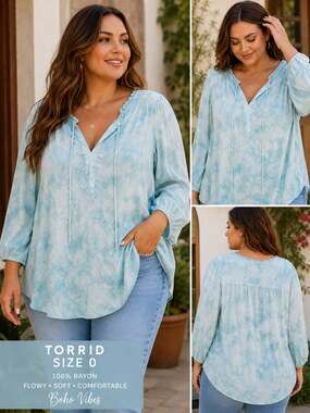 Torrid Size 0 Blue Tie Dye Boho Peasant Blouse